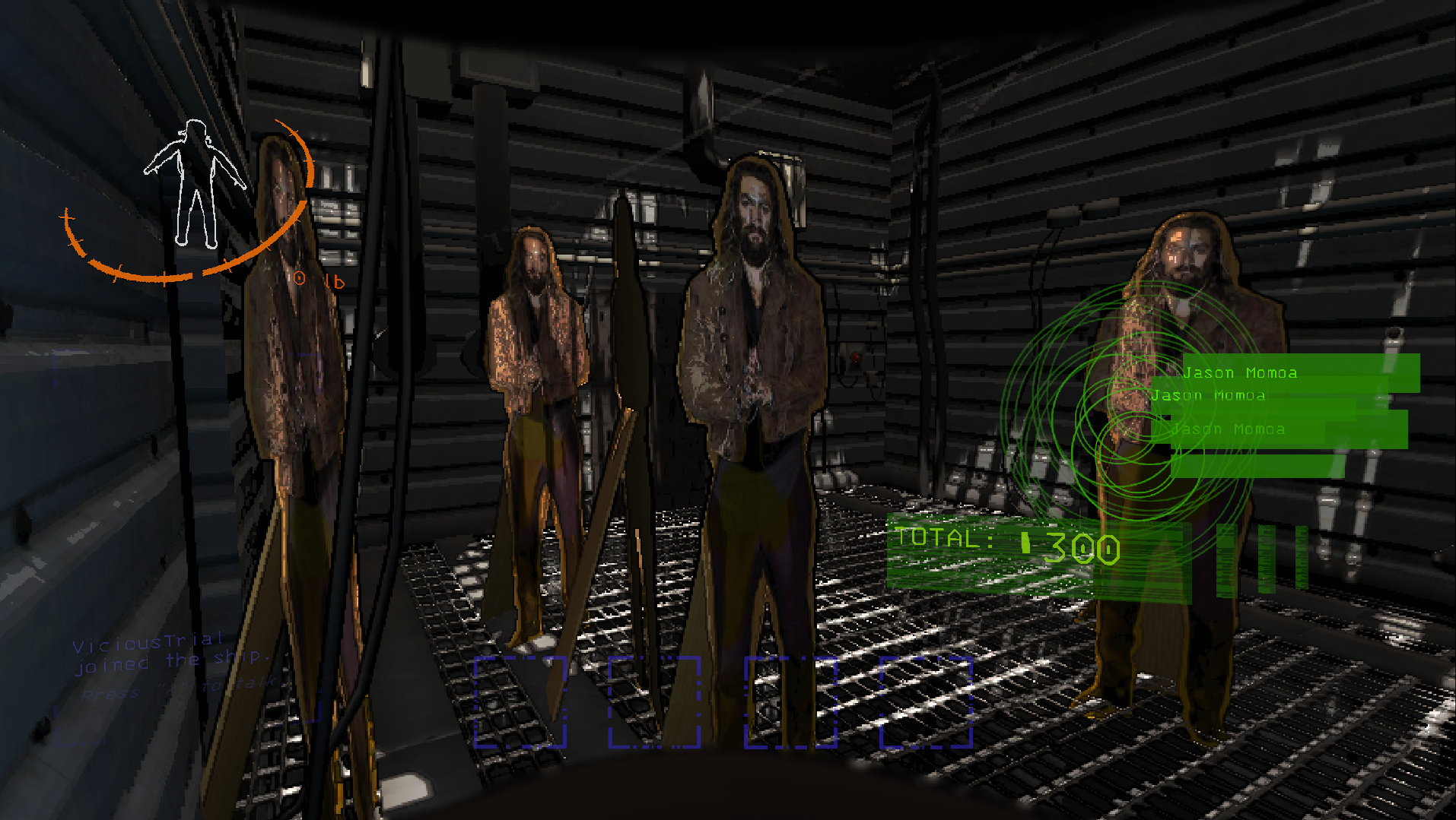 Cardboard Momoa gameplay showing multiple entities with targeting UI