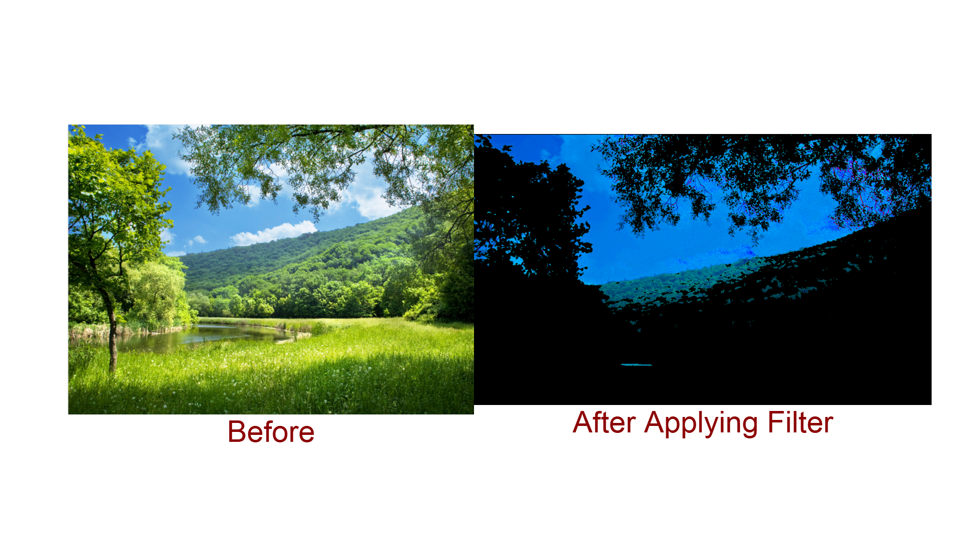 Before and after applying color filter